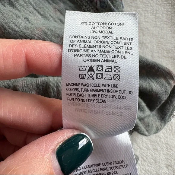 Lucky Brand Sage Green/Gray Floral V-Neck Peasant Top - Coastal Cowgirl Y2K - Picture 11 of 15